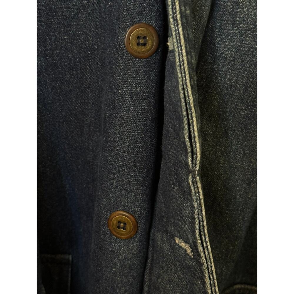 Vintage 70s 80s Quilted Lined Denim Long  Coat Leather Trim Sample Tag Rare - Picture 7 of 15